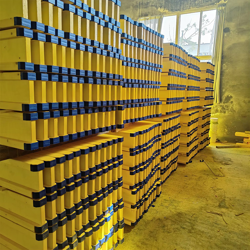 Factory stock of H20 timber beams with blue end caps