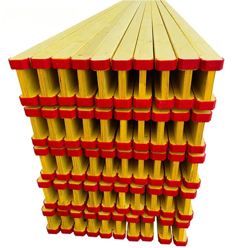 Stacked H20 timber beams with red end caps